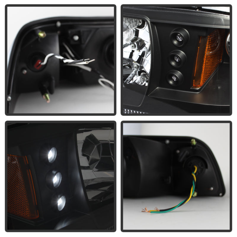 Phares Spyder Ford Mustang 87-93 1PC LED (LED remplaçables) Cristal Noir HD-YD-FM87-1PC-LED-BK