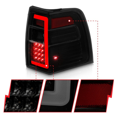 Feux arrière à LED ANZO 07-17 Ford Expedition avec barre lumineuse, boîtier noir, lentille fumée