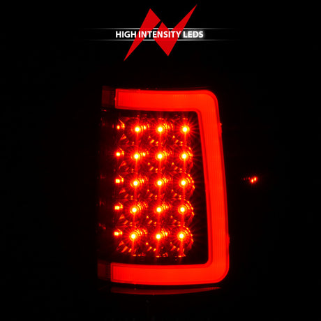 Feux arrière à LED ANZO 2004-2006 Ford F-150 avec barre lumineuse, boîtier noir, lentille fumée