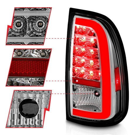 Feux arrière à LED ANZO 00-06 Toyota Tundra avec barre lumineuse, boîtier chromé, lentille transparente