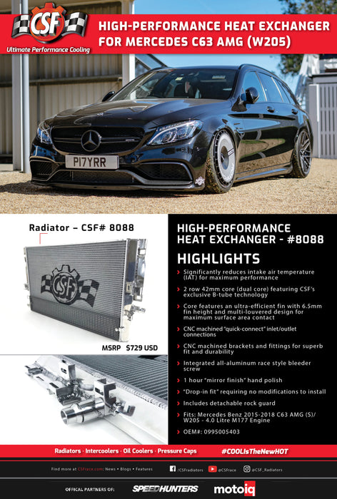 Échangeur de chaleur à montage avant CSF 2015+ Mercedes Benz C63 AMG (W205) avec pare-roches