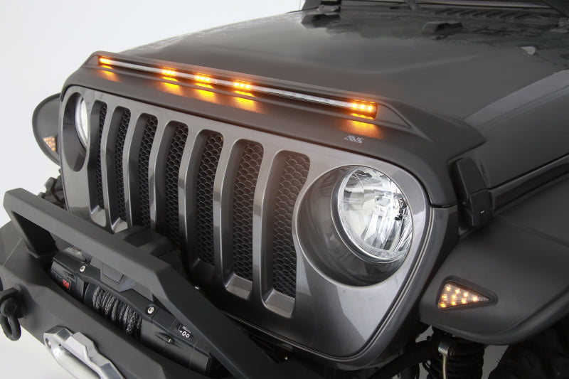 AVS 2018-2019 Jeep Wrangler (JL) Aeroskin Low Profile Hood Shield w/ Lights - Black