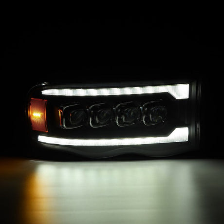 Phares à LED AlphaRex 02-05 Dodge Ram 1500 NOVA de style planche, noir avec lumière active/signal séquentiel