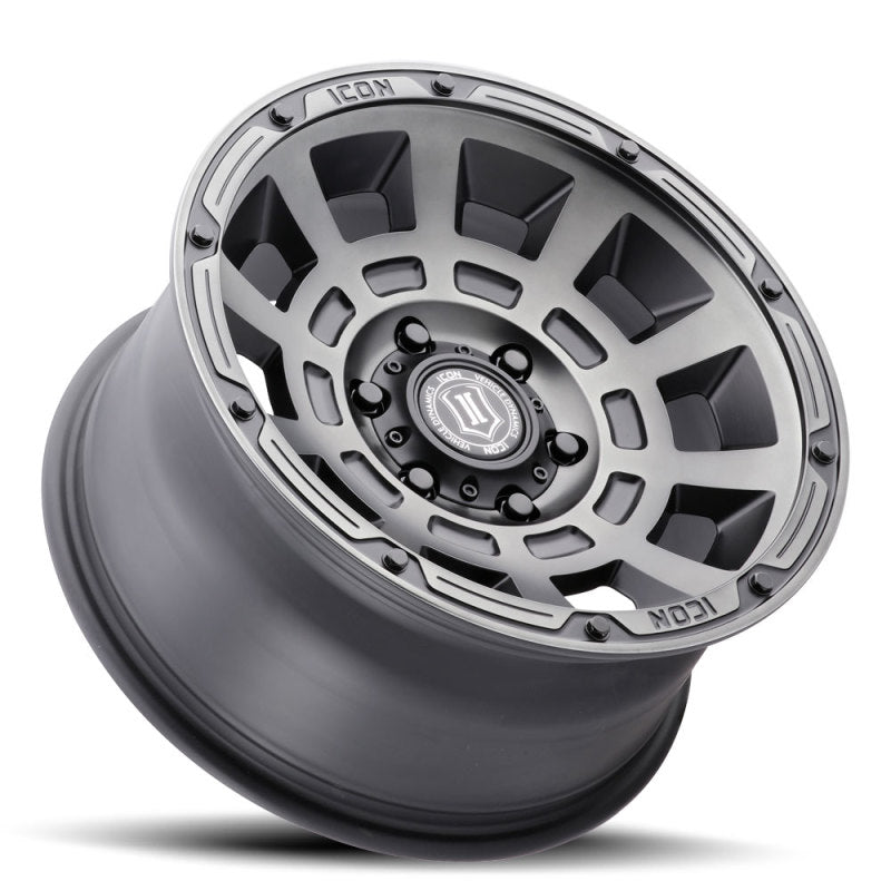 ICON Thrust 17x8.5 6x5.5 0mm Offset 4.75in BS 106.1mm Bore Smoked Satin Black Wheel