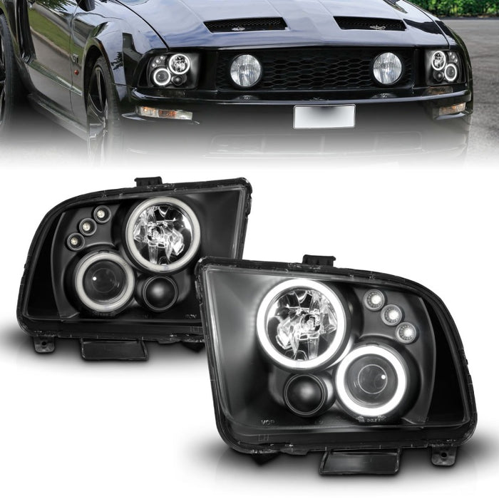 Phares de projecteur ANZO 2005-2009 Ford Mustang avec halo noir