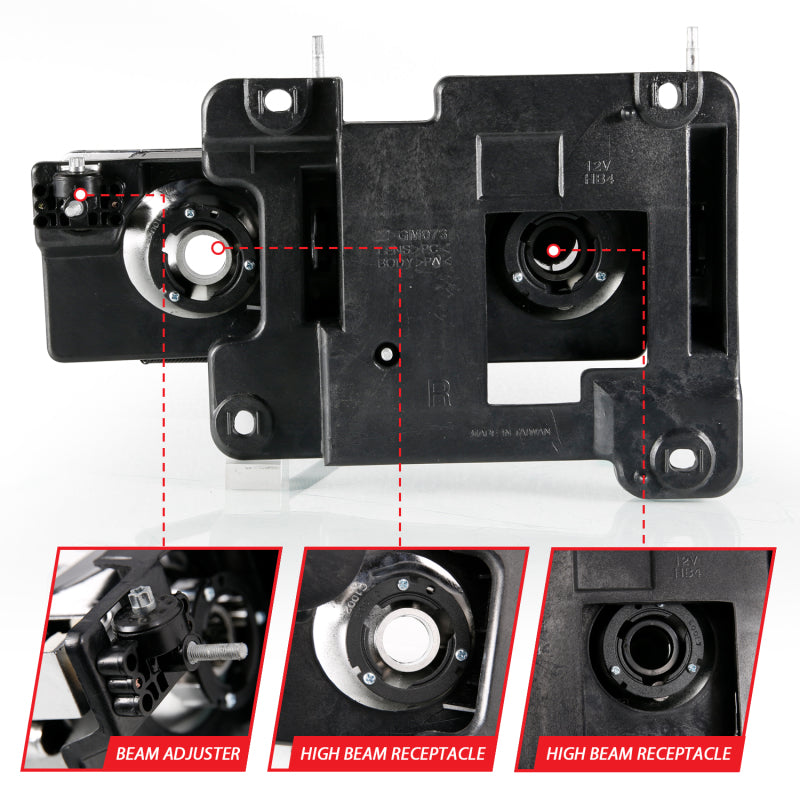 Barre lumineuse de phares en cristal ANZO 1999-2000 Cadillac Escalade avec boîtier noir (paire)