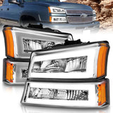 Phares en cristal ANZO 2003-2006 Chevrolet Silverado 1500 avec boîtier chromé pour barre lumineuse