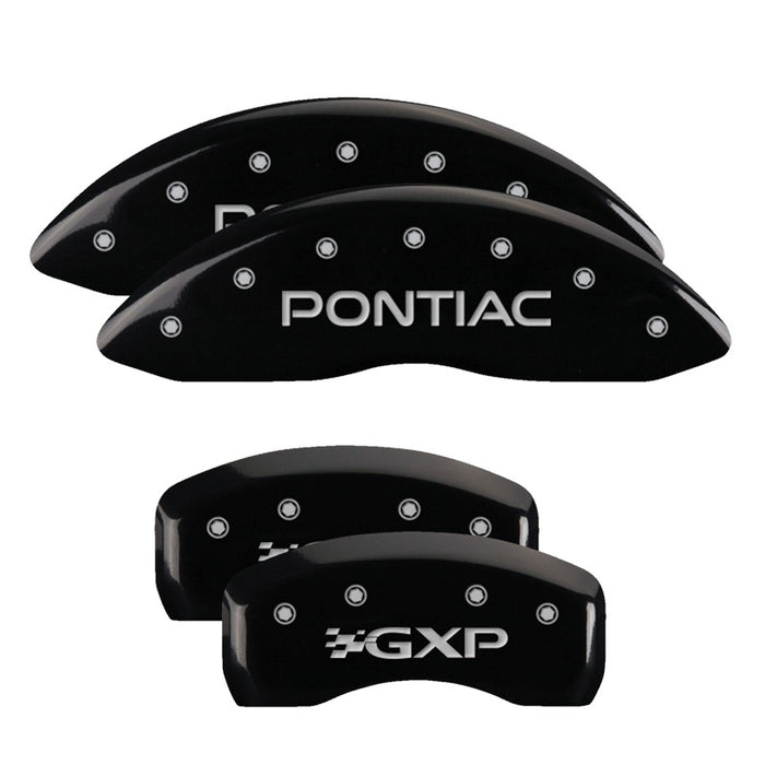 MGP 4 Caliper Covers Engraved Front Pontiac Engraved Rear GXP Black finish silver ch