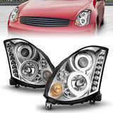 Phares de projecteur ANZO 2003-2007 Infiniti G35 avec halo chromé (CCFL) (compatible HID)