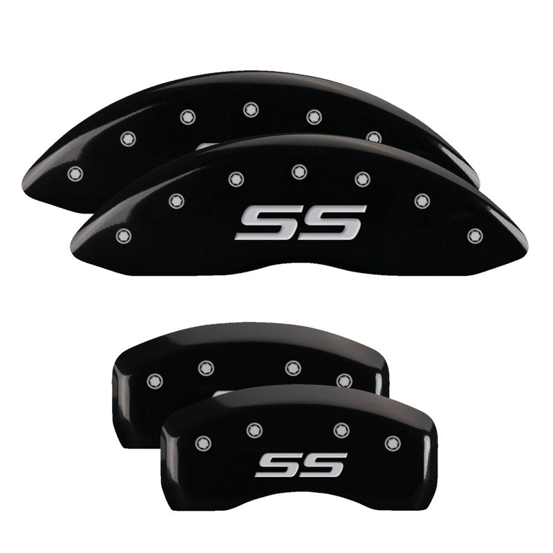 MGP 4 Caliper Covers Engraved Front & Rear Monte Carlo style/SS Black finish silver ch