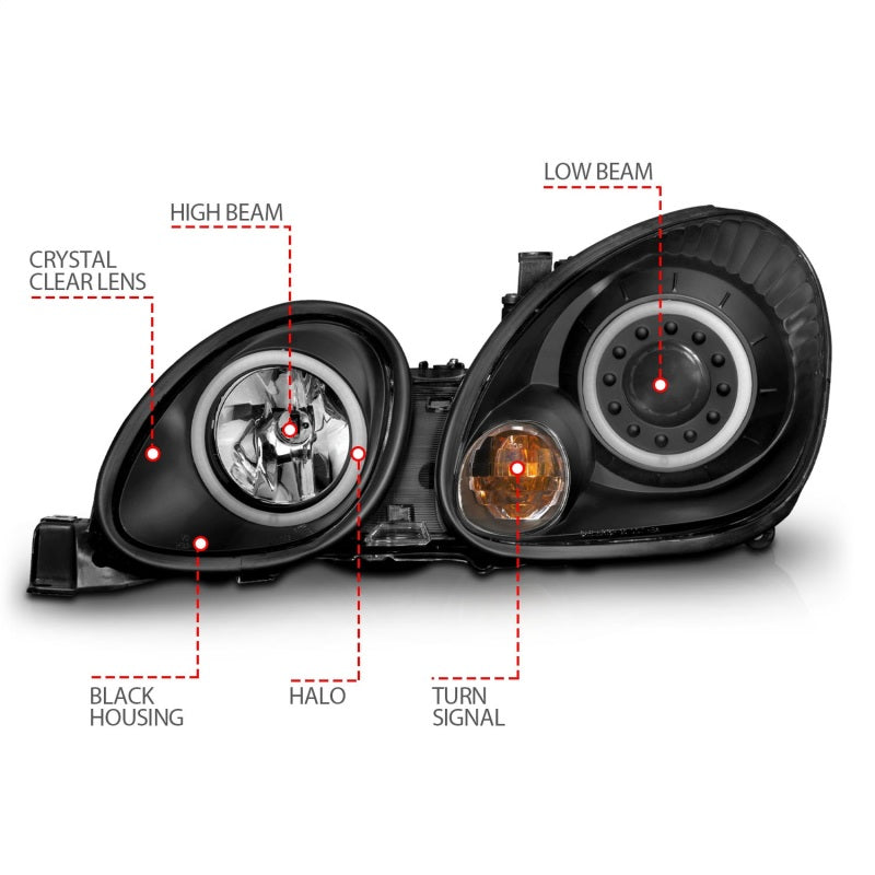 Phares de projecteur ANZO 1998-2005 Lexus Gs300 avec halo noir