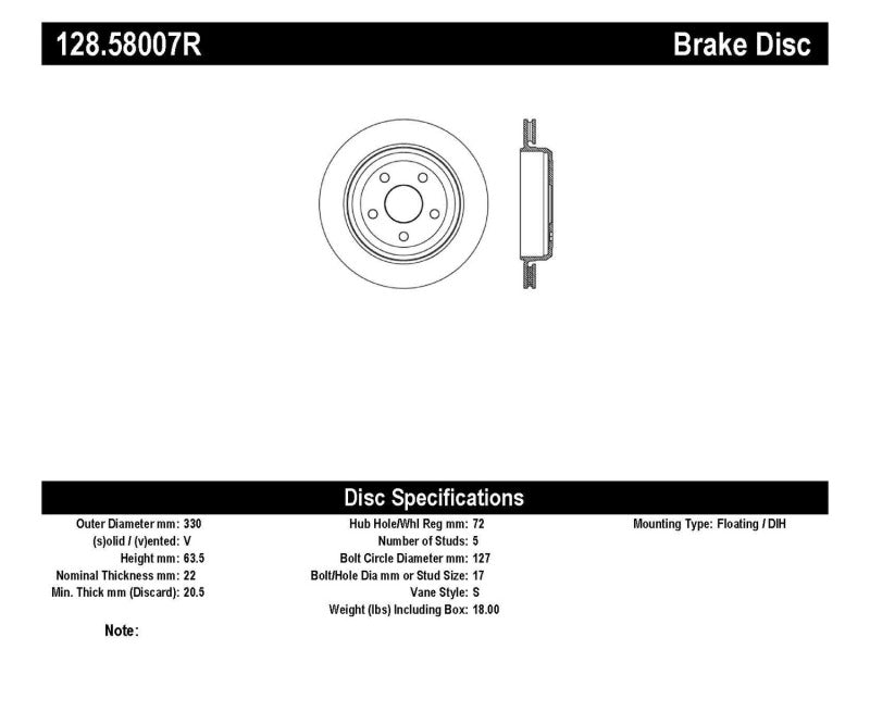 Disque de frein sport percé StopTech 11-17 Jeep Grand Cherokee (sauf SRT8)