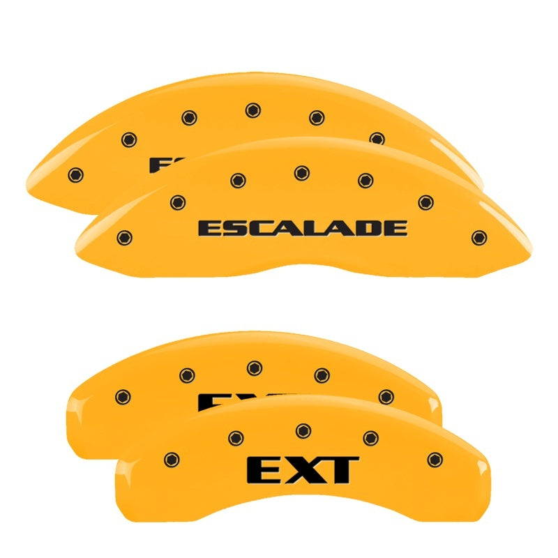 MGP 4 Caliper Covers Engraved Front Escalade Engraved Rear EXT Yellow finish black ch