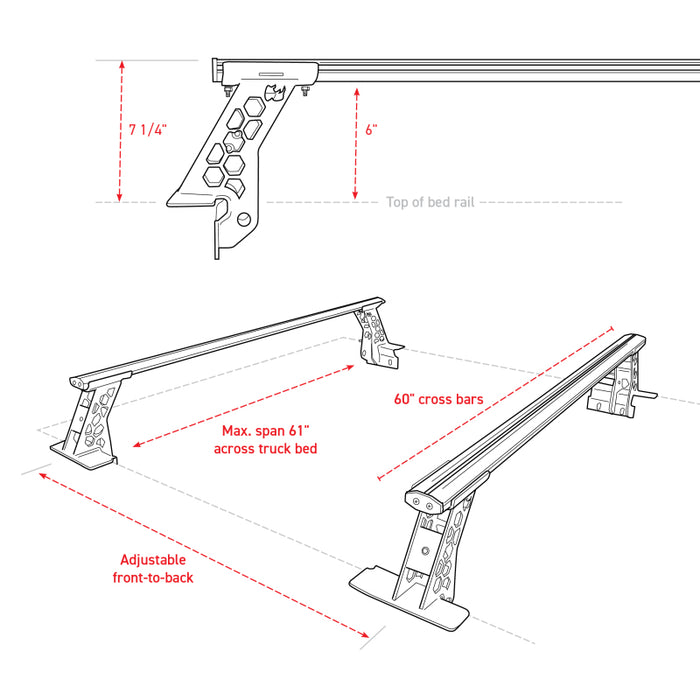 Kit de barres transversales Go Rhino 20-22 Jeep Gladiator JT/16-22 Toy. Tacoma/05-21 Nssn Frontier XRS - Tex. Blk