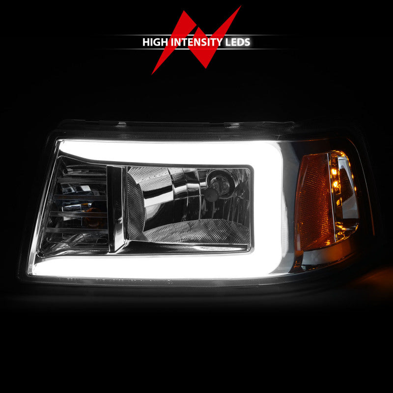 Phares en cristal ANZO 2001-2011 Ford Ranger avec barre lumineuse et boîtier chromé