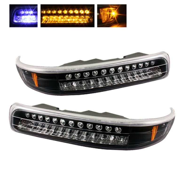 Feux de pare-chocs à LED ambrés Xtune Chevy Silverado 99-02 Noir CBL-CS99-LED-BK