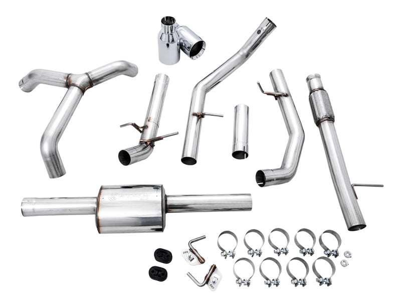 AWE Tuning 4e génération GM 1500 5,3 L 0FG Catback Split Rear Exit (pare-chocs plat) - Quad Chrome Tips