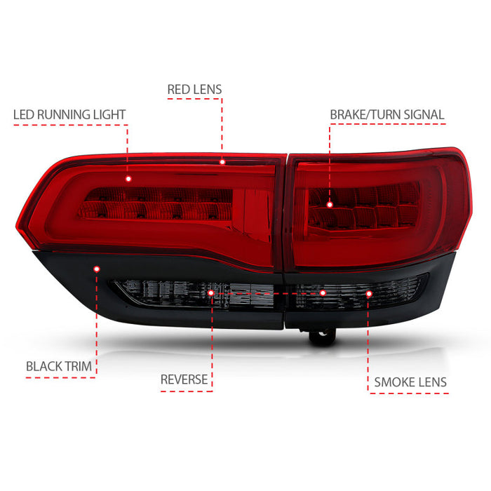 Feux arrière à LED ANZO 2014-2016 Jeep Grand Cherokee Rouge/Fumée