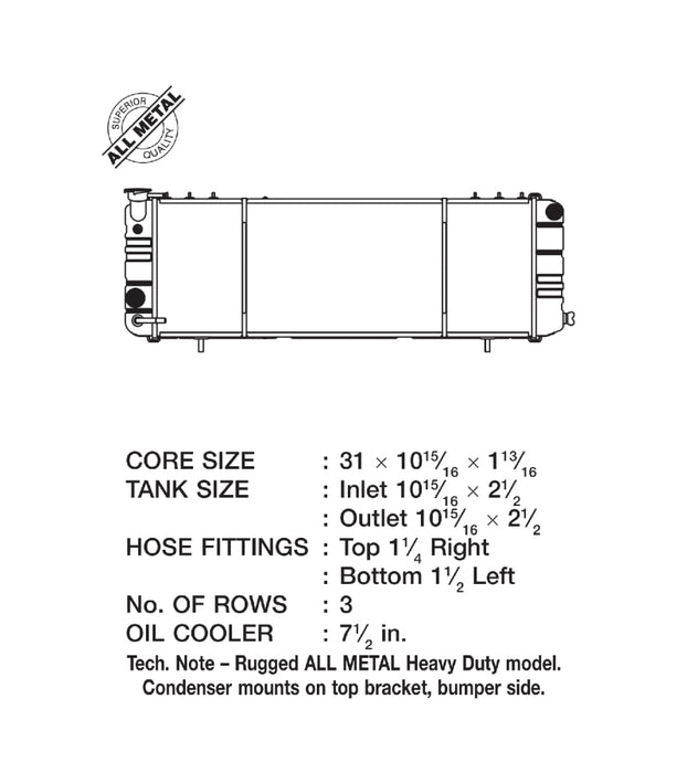 CSF 91-01 Jeep Cherokee 4.0L (LHD Only) Heavy Duty 3 Row All Metal Radiator