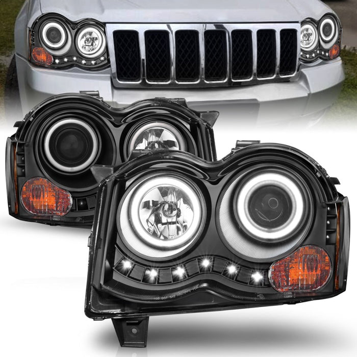 Phares de projecteur ANZO 2008-2010 Jeep Grand Cherokee avec halo noir (CCFL)