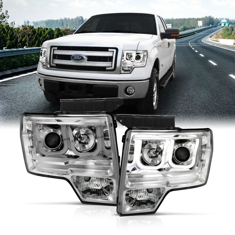Phares de projecteur ANZO 2009-2014 Ford F-150 avec barre en U chromée