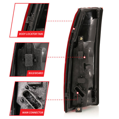 Feu arrière ANZO 1988-1999 Chevy C1500, lentille rouge/transparente avec circuit imprimé (remplacement OE)