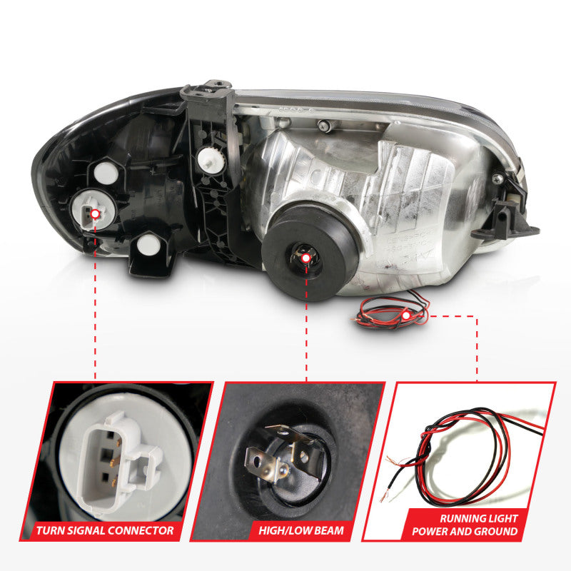 ANZO 00-04 Toyota Tundra (Reg/Acc Cab Only) Phares en cristal avec barre lumineuse chromée avec feux d'angle 2 pièces