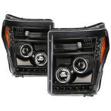 Phares de projecteur Spyder Ford Super Duty 11-16 LEDHalo DRL tout noir PRO-YD-FS11-HL-BKV2