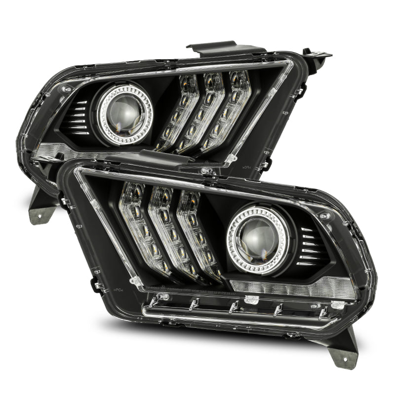 Phares de projecteur AlphaRex 10-12 Ford Mustang PRO-Series style planche noir avec feux de jour supérieurs/inférieurs