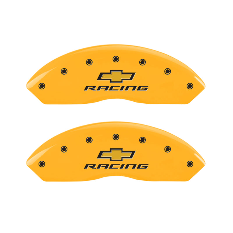 MGP 4 Caliper Covers Engraved F & R Chevy Racing Yellow Finish Black Char 2017 Chevrolet Camaro