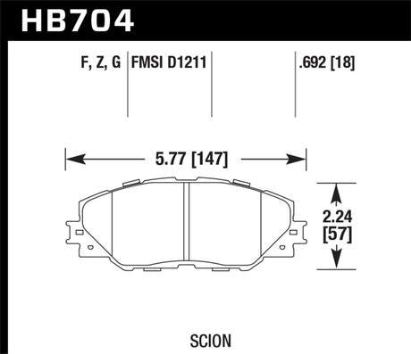 Plaquettes de frein avant pour Pontiac Vibe 2,4 L 09-10 / Scion tC HPS 11-12 Hawk