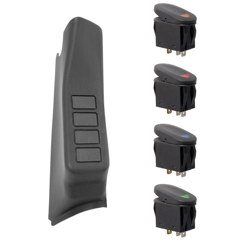 Kit de 4 interrupteurs pour montant A Rugged Ridge noir RHD 07-10 Jeep Wrangler