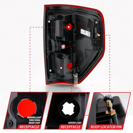 Feu arrière ANZO 2009-2014 Ford F-150 Euro Rouge/Transparent (sans ampoule)