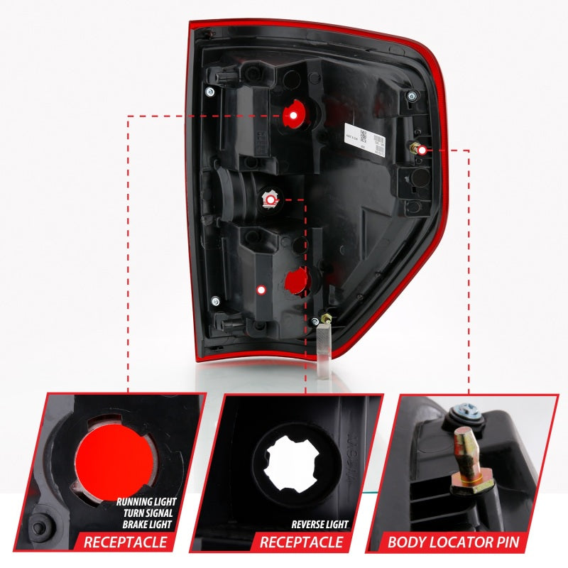 Feu arrière ANZO 2009-2014 Ford F-150 Euro Rouge/Transparent (sans ampoule)