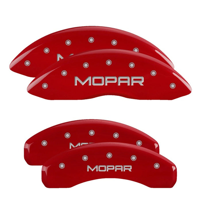 Couvre-étriers MGP 4 gravés avant et arrière 11-18 Jeep Grand Cherokee finition rouge logo Mopar argenté