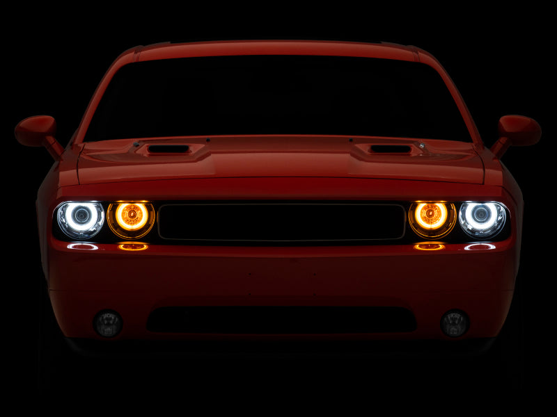 Phares de projecteur à double LED Raxiom 08-14 Dodge Challenger - Boîtier noir (lentille transparente)