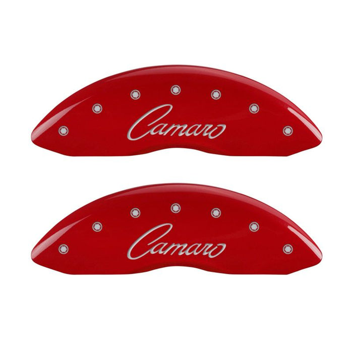 Couvre-étriers MGP 4 gravés avant et arrière finition cursive/rouge Camaro argent ch