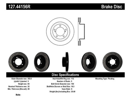 Rotor avant droit rainuré et percé StopTech pour Toyota Tundra 07-09 / Toyota Sequoia 08-09