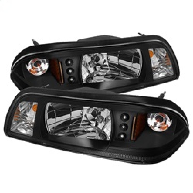 Phares Spyder Ford Mustang 87-93 1PC LED (LED remplaçables) Cristal Noir HD-YD-FM87-1PC-LED-BK