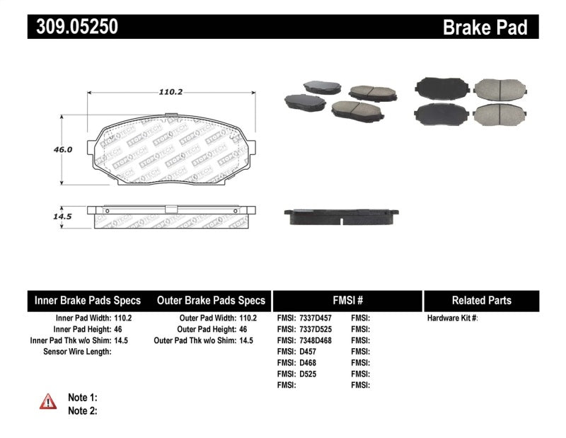 Plaquettes de frein avant StopTech Performance 90-93 Mazda Miata D525