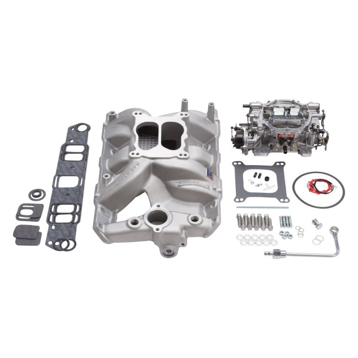 Edelbrock Manifold And Carb Kit Performer RPM Pontiac Natural Finish