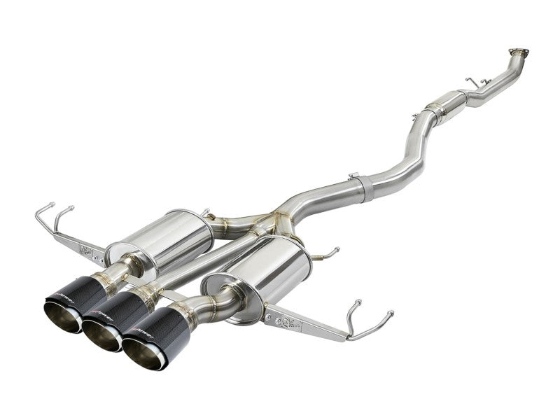 Échappement arrière de catalyseur aFe Takeda 3 pouces 304 SS avec embouts en fibre de carbone 17-18 Honda Civic Type R L4 2.0L (t)