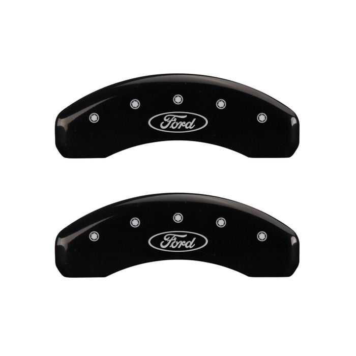 MGP 4 Caliper Covers Engraved Front & Rear Oval logo/Ford Black finish silver ch