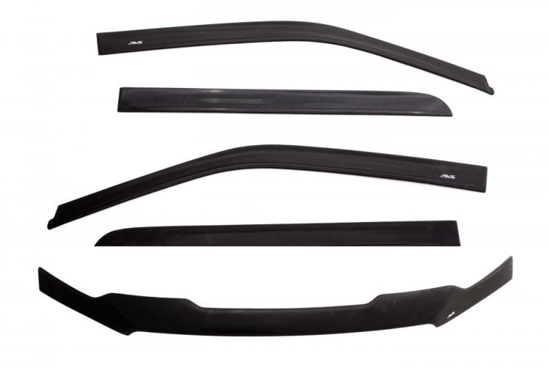 AVS 09-18 Dodge RAM 1500 Quad Cab Ventvisor & Aeroskin Deflector Combo Kit - Matte Black