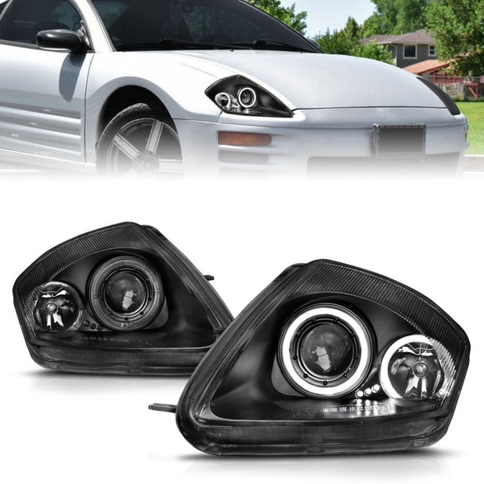 Phares de projecteur ANZO 2000-2005 Mitsubishi Eclipse avec halo noir