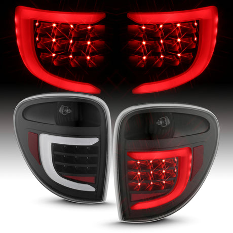 Feux arrière à LED ANZO 2004-2007 Dodge Grand Caravan avec barre lumineuse, boîtier noir, lentille transparente