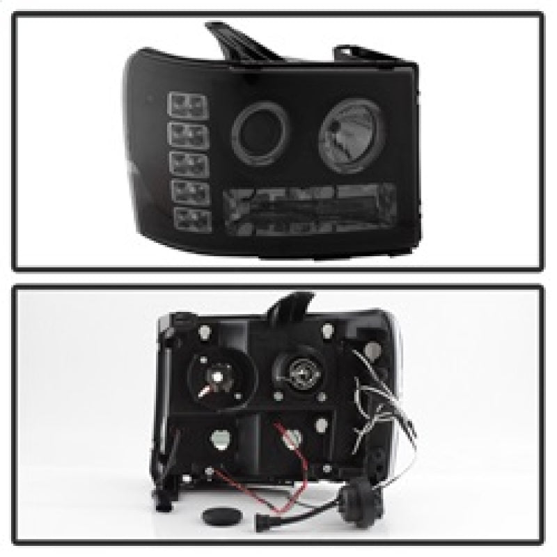 Phares de projecteur Spyder GMC Sierra 1500/2500 07-13 LED Halo- LED Blk Smke PRO-YD-GS07-HL-BSM
