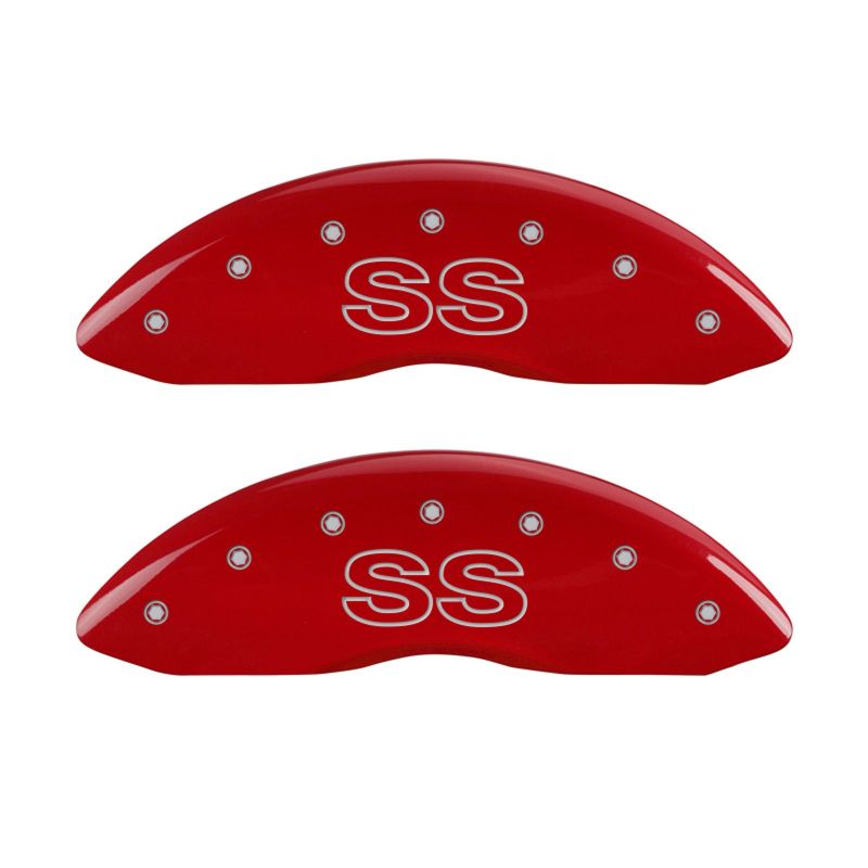 MGP 4 Caliper Covers Engraved Front & Rear Classic/SS Red finish silver ch