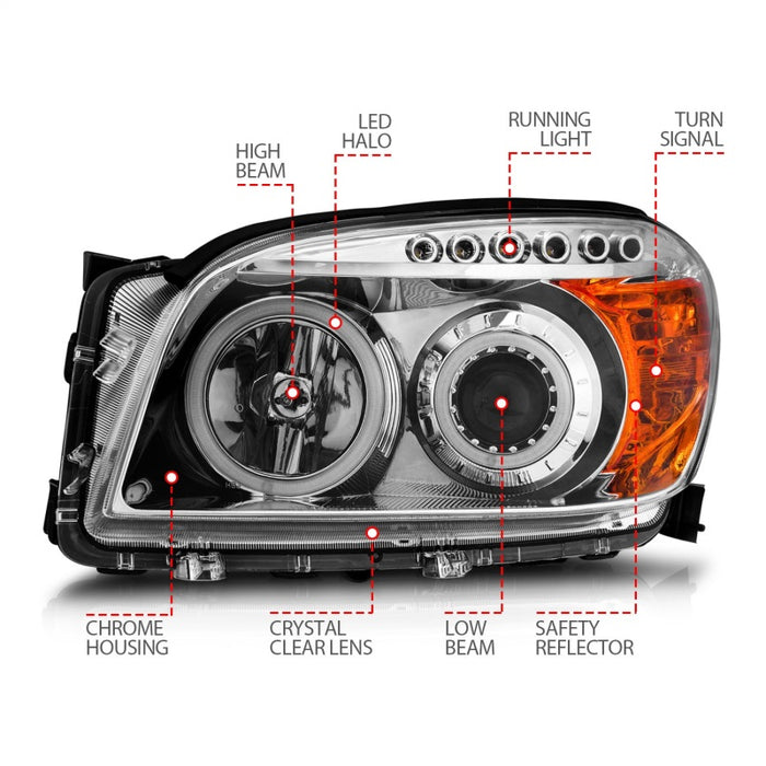 Phares de projecteur ANZO 2006-2008 Toyota Rav4 avec halo chromé (CCFL)