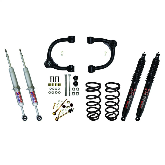 Kit de bras A supérieur Skyjacker 3 pouces avec jambes de force de performance et ressorts arrière, amortisseurs MAX noirs